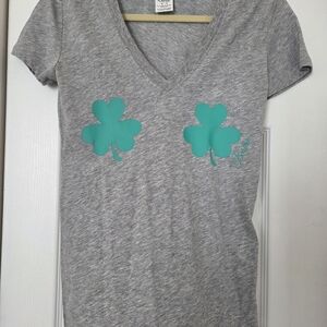 PINK Victoria's Secret Boston Heather Gray Tee with Teal Shamrocks